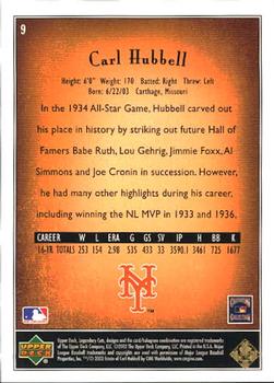 2002 SP Legendary Cuts #9 Carl Hubbell Back