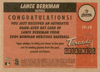 2004 Bowman Heritage - Threads of Greatness #TG-LB Lance Berkman Back