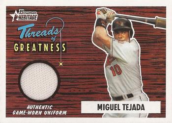 2004 Bowman Heritage - Threads of Greatness #TG-MT2 Miguel Tejada Front