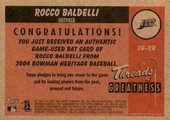 2004 Bowman Heritage - Threads of Greatness #TG-RB Rocco Baldelli Back