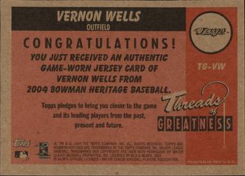 2004 Bowman Heritage - Threads of Greatness #TG-VW Vernon Wells Back