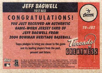 2004 Bowman Heritage - Threads of Greatness #TG-JB2 Jeff Bagwell Back