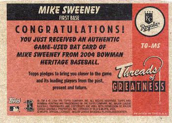 2004 Bowman Heritage - Threads of Greatness #TG-MS Mike Sweeney Back