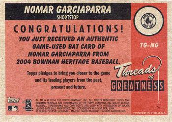 2004 Bowman Heritage - Threads of Greatness #TG-NG Nomar Garciaparra Back