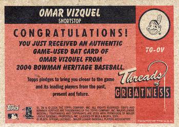 2004 Bowman Heritage - Threads of Greatness #TG-OV Omar Vizquel Back