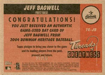 2004 Bowman Heritage - Threads of Greatness Gold #TG-JB Jeff Bagwell Back