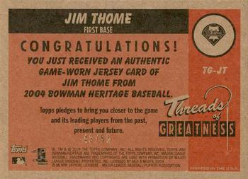2004 Bowman Heritage - Threads of Greatness Gold #TG-JT Jim Thome Back