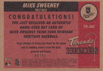 2004 Bowman Heritage - Threads of Greatness Gold #TG-MS Mike Sweeney Back