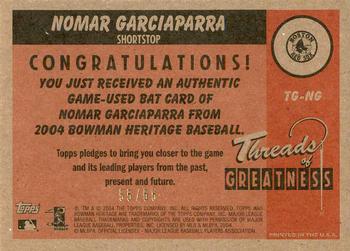 2004 Bowman Heritage - Threads of Greatness Gold #TG-NG Nomar Garciaparra Back