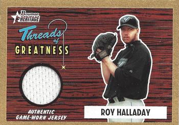 2004 Bowman Heritage - Threads of Greatness Gold #TG-RH Roy Halladay Front