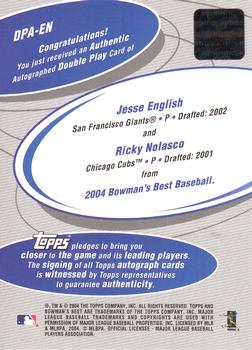 2004 Bowman's Best - Double Play Autographs #DPA-EN Jesse English / Ricky Nolasco Back