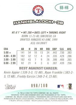2004 Bowman's Best - Green #BB-HB Hank Blalock Back