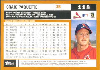 2002 Topps #118 Craig Paquette Back