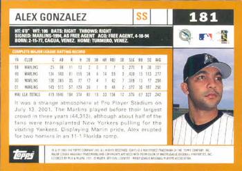 2002 Topps #181 Alex Gonzalez Back