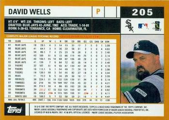 2002 Topps #205 David Wells Back