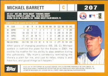 2002 Topps #207 Michael Barrett Back