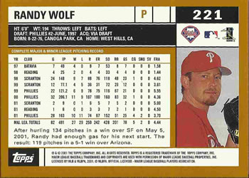2002 Topps #221 Randy Wolf Back