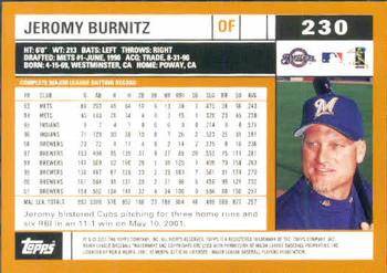 2002 Topps #230 Jeromy Burnitz Back