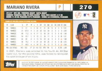 2002 Topps #270 Mariano Rivera Back