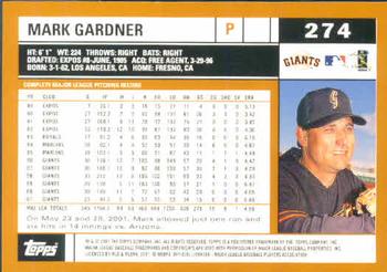 2002 Topps #274 Mark Gardner Back
