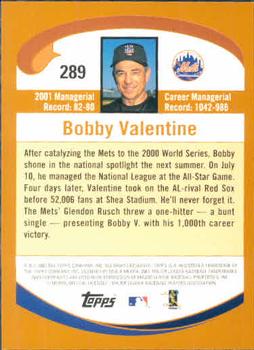 2002 Topps #289 Bobby Valentine Back