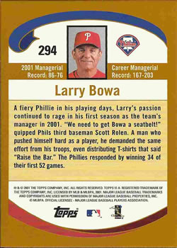2002 Topps #294 Larry Bowa Back