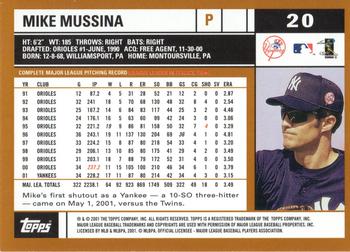 2002 Topps #20 Mike Mussina Back