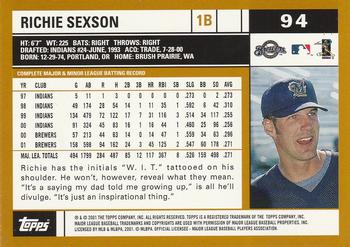 2002 Topps #94 Richie Sexson Back