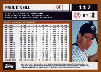 2002 Topps #117 Paul O'Neill Back