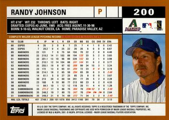 2002 Topps #200 Randy Johnson Back