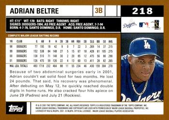 2002 Topps #218 Adrian Beltre Back