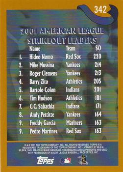 2002 Topps #342 Hideo Nomo / Mike Mussina / Roger Clemens Back