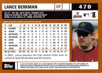 2002 Topps #470 Lance Berkman Back
