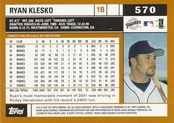 2002 Topps #570 Ryan Klesko Back