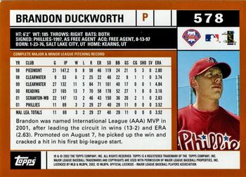 2002 Topps #578 Brandon Duckworth Back