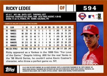 2002 Topps #594 Ricky Ledee Back