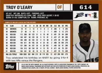 2002 Topps #614 Troy O'Leary Back