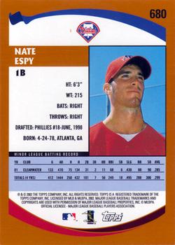 2002 Topps #680 Nate Espy Back