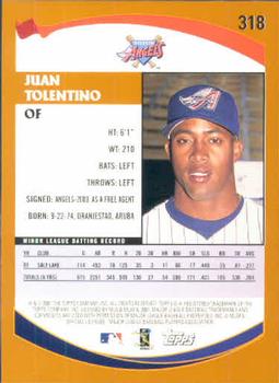 2002 Topps #318 Juan Tolentino Back