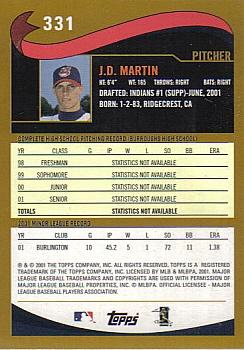 2002 Topps #331 J.D. Martin Back