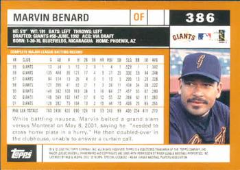 2002 Topps #386 Marvin Benard Back