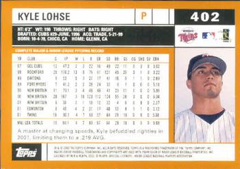 2002 Topps #402 Kyle Lohse Back
