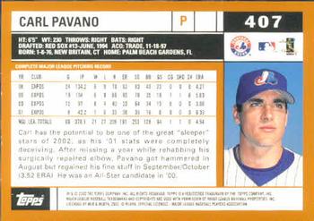 2002 Topps #407 Carl Pavano Back