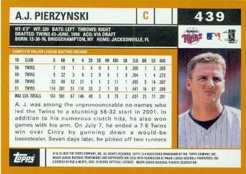 2002 Topps #439 A.J. Pierzynski Back