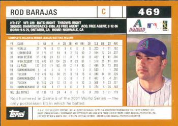 2002 Topps #469 Rod Barajas Back