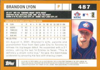 2002 Topps #487 Brandon Lyon Back