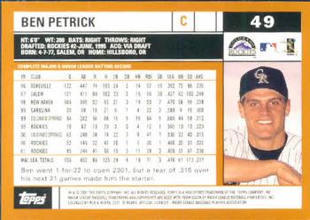 2002 Topps #49 Ben Petrick Back