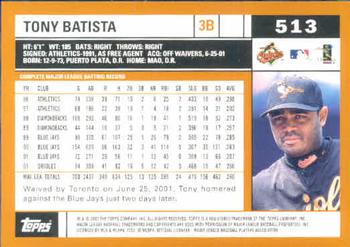 2002 Topps #513 Tony Batista Back