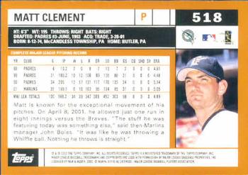 2002 Topps #518 Matt Clement Back