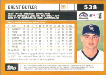 2002 Topps #538 Brent Butler Back